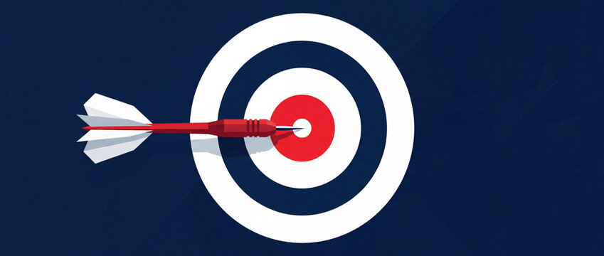 Ultimate aim achieved a sleek red dart striking the precise center of a concentric target against a deep blue canvas
