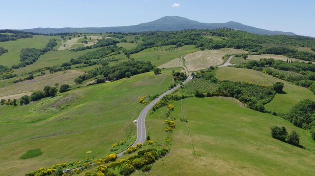 Aerial View of Winding Road Through Val d&rsquo;Orcia, Tuscany