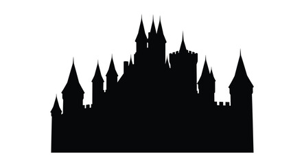 Fototapeta premium Dramatic black castle outline against a white background a silhouette