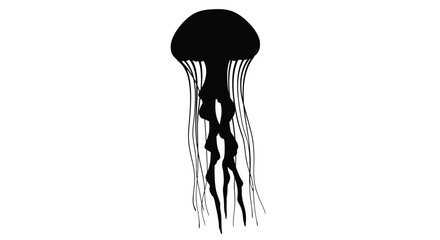 Simple black jellyfish illustration against a white background silhouette © MDSAJIB
