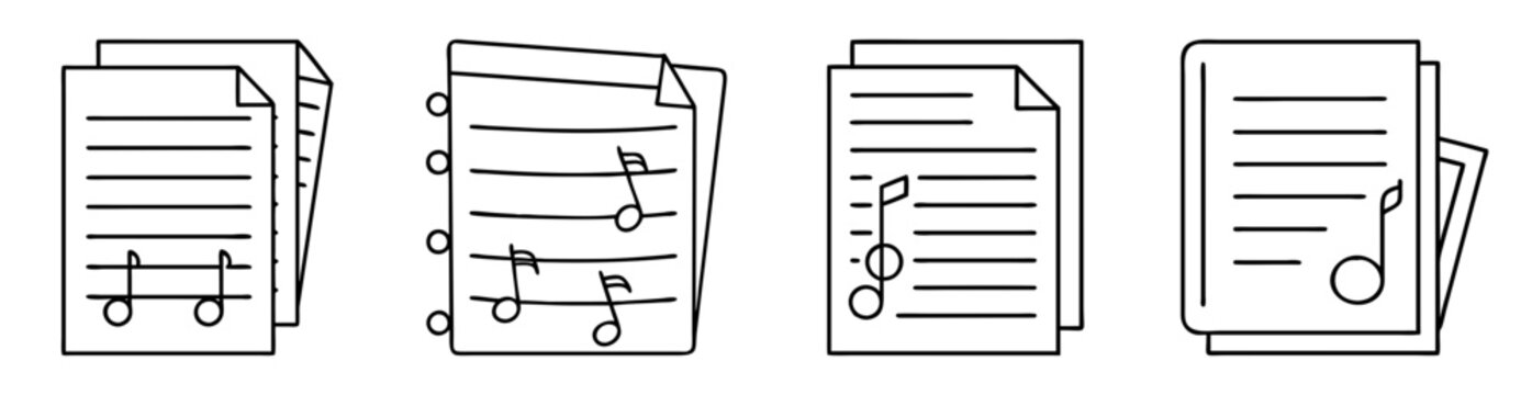 Line art musical notes on papers in stack and single sheets