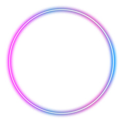 Pink and Blue Neon Circle Frame Glowing Gradient Ring Isolated on Transparent Background for Futuristic Tech and Cyberpunk Design Decor © sotejarts
