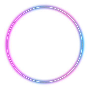 Pink and Blue Neon Circle Frame Glowing Gradient Ring Isolated on Transparent Background for Futuristic Tech and Cyberpunk Design Decor