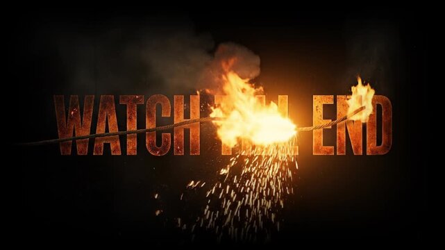 A fiery message that WATCH TILL END with a dark background. The scene is full of bright sparks