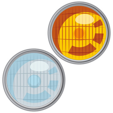 round headlight front view, circular headlight.