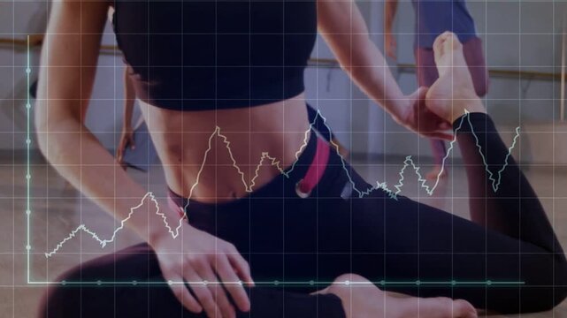 Woman on mat reaching back pulling foot toward glute for quad stretch, camera rising centering grid