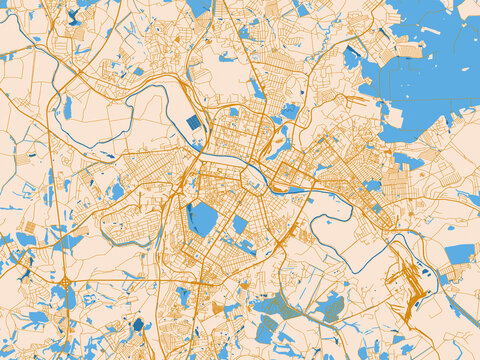 Street map of Tula, Russian Federation in light cream and blue contrast
