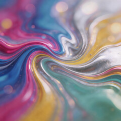 Fototapeta premium Abstract fluid art with liquid metal and acrylic textures. Macro photography captures silky details with dreamy bokeh. Vibrant colors create psychedelic visual storm. Pure art. HD 8K wallpaper.