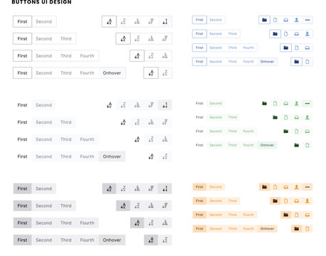 UI design Pagination buttons component set. Sort filter controls, active and inactive states. Web, mobile interface CSS styles. App design, navigation. UI kit Page navigation system with numbers