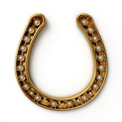Obraz premium Elegant gold horseshoe adorned with pearls on white background