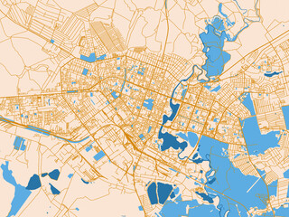 Fototapeta premium City layout poster — Yoshkar-Ola, Russian Federation – cream map with golden roads
