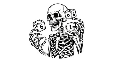 Fototapeta premium Human Skeleton Character Juggling Dice Vector Illustration for Gambling and Luck Concept
