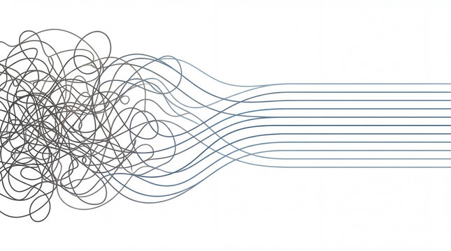 Journey from chaotic entanglement to serene order a visual metaphor for discovery and resolution
