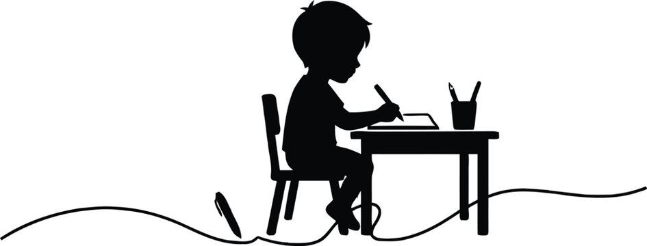 Silhouette of young writer with notebook and pencil, simple clean shape