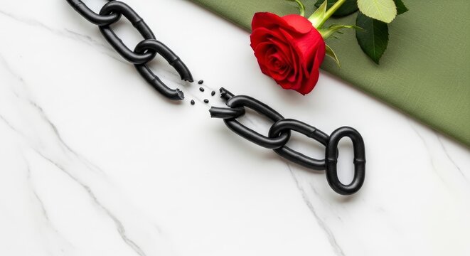 Broken chain with red rose freedom.