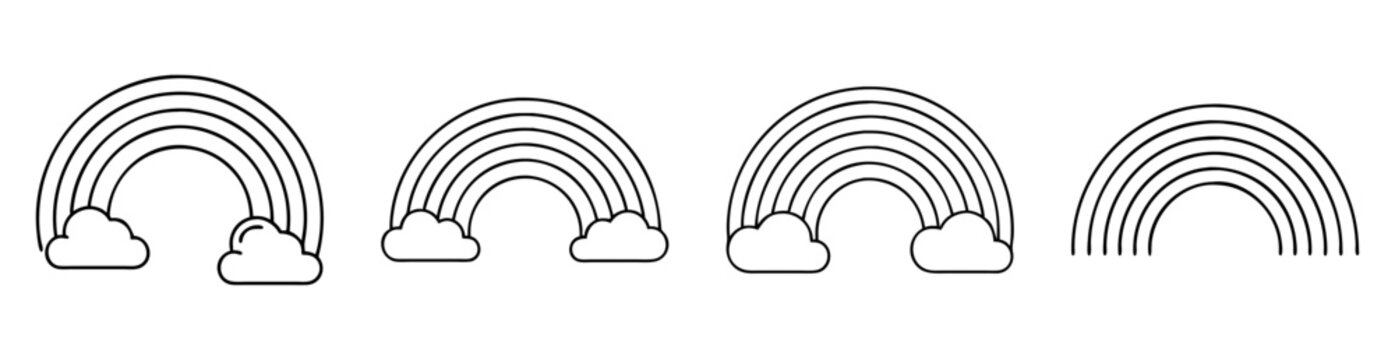Variety of black and white rainbow illustrations with cloud accentuations