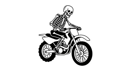 Obraz premium Skeleton Riding a Motocross Dirt Bike Hand Drawn Vector Illustration Isolated on White Background