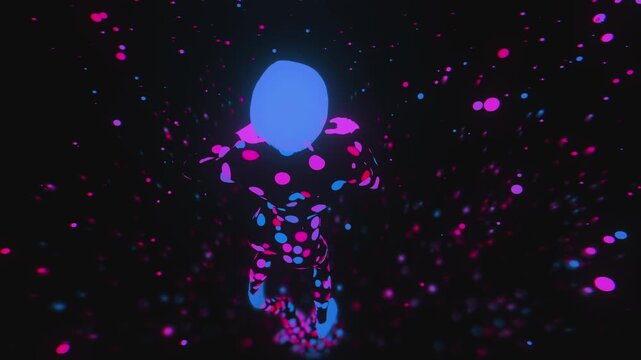 Dynamic illustrative VJ loop of expressive female dancer  performance for stage, for VJ sets, high-tech club visuals,  electronic music festivals, stage screens and for LED video walls