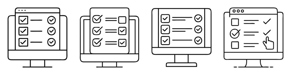Fototapeta premium Four computer screens with checklist or to do list completed tasks