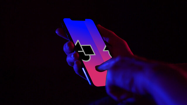 Mobile Dark Mockup 7 Swipe Color &ndash; Modern Smartphone Screen in Dark Theme, Black Device Presentation with Touch Gestures for App UI UX Showcase and Social Media Content