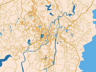 Fototapeta premium Minimal city map of Chanthaburi, Thailand with mustard-gold streets on cream