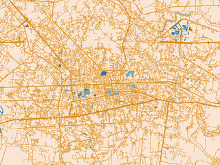 Obraz premium Urban map poster of Nakhon Pathom, Thailand – golden linework with blue water