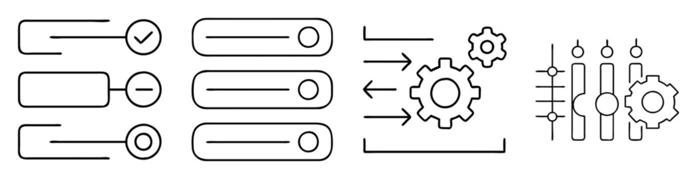 Collection of user interface control elements, including toggles, settings, and gears