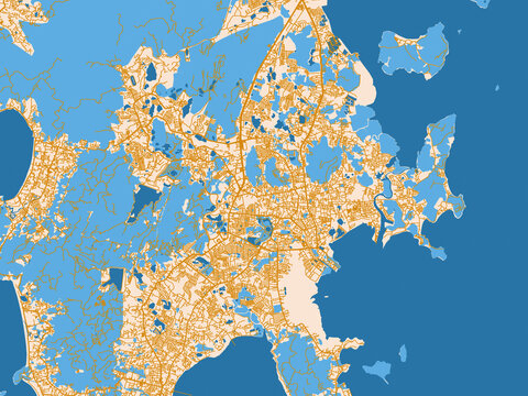 City map of Phuket, Thailand &ndash; cream map with golden roads