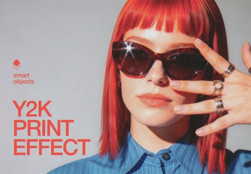 Y2k Print Photo Effect Mockup