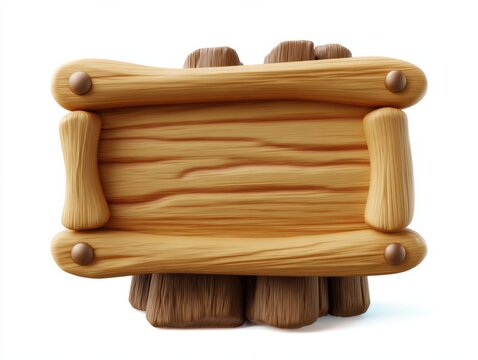 Rustic wooden sign with rounded edges and button details on white background