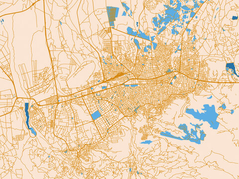 Street network map of Malatya, T&uuml;rkiye, cream map with golden roads