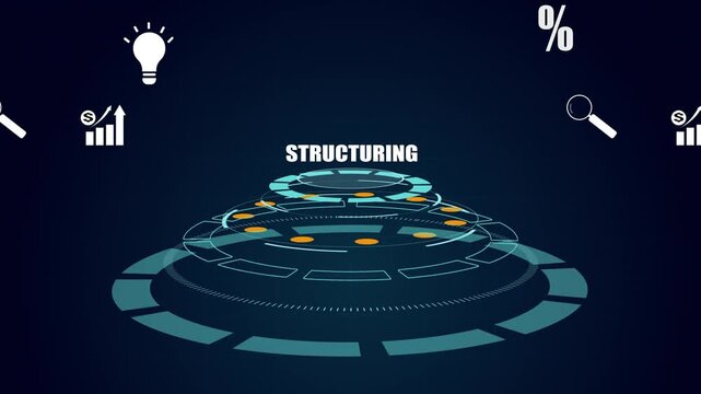 Data structuring process in futuristic technology interface, business information organization with hud elements, digital manufacturing system and logic.