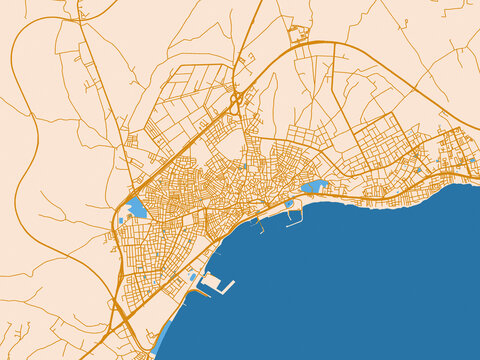 Urban map poster of Tekirdag, T&uuml;rkiye &ndash; mustard-gold streets on cream