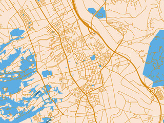 Obraz premium Urban map poster of Nantou, Taiwan – gold and blue map palette