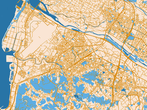 City map poster of Hsinchu, Taiwan &ndash; mustard-gold streets on cream