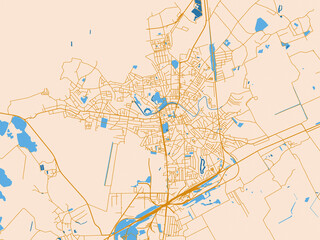Obraz premium Street map of Nizhyn, Ukraine in cream map with golden roads