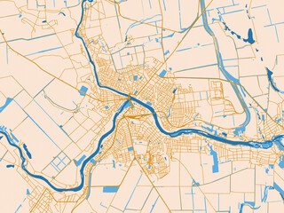 Obraz premium City map poster of Pervomaysk, Ukraine – mustard-gold streets on cream