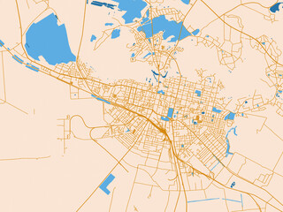 Obraz premium City map poster of Pryluky, Ukraine – golden linework with blue water