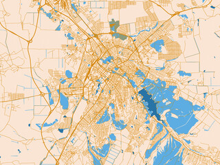 Fototapeta premium Minimal city map of Simferopol, Ukraine with mustard-gold streets on cream