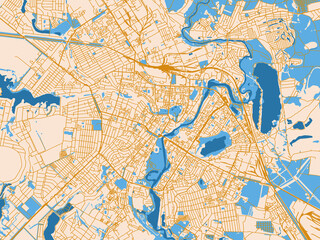 Naklejka premium City map of Sumy, Ukraine – gold and blue map palette