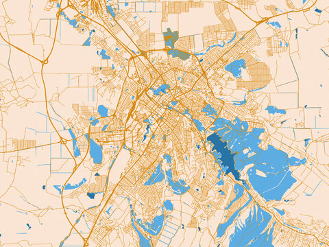 Minimal city map of Simferopol, Ukraine with mustard-gold streets on cream