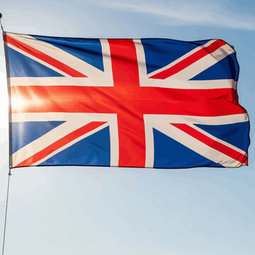 The Union Jack flag waving high.