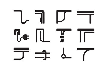 Obraz premium Collection of abstract black pipe or conduit shapes on white background