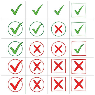 Checkmarks and crosses symbol grid.
