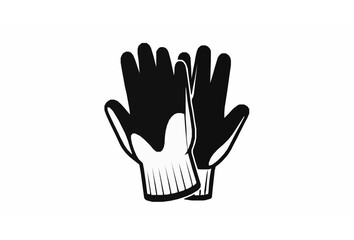 Fototapeta premium Cartoon gardening gloves vector set with protective farm and garden work icons in black silhouette style