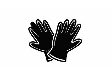 Obraz premium Cartoon gardening gloves vector set with protective farm and garden work icons in black silhouette style