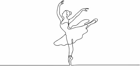 Elegant ballerina captured in a dynamic single continuous line drawing © Bivuti