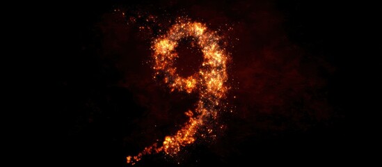 Fototapeta premium Number 9 made of fire and embers on a black background.