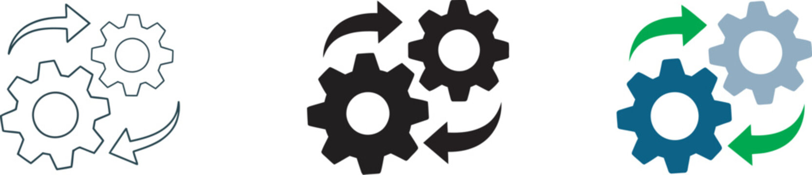 Settings process icon, rotating gears with arrows, automation workflow optimization concept, system configuration update management engineering efficiency vector illustration
