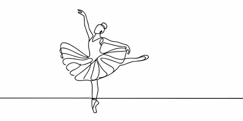 Elegant ballerina depicted in a continuous line drawing on a white background © Ratan